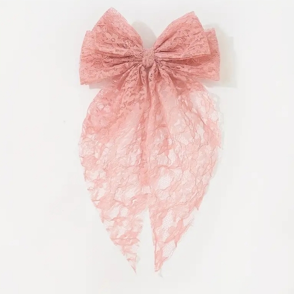 Accessories - Pink Lace Hair Bow Barrette Accessory
